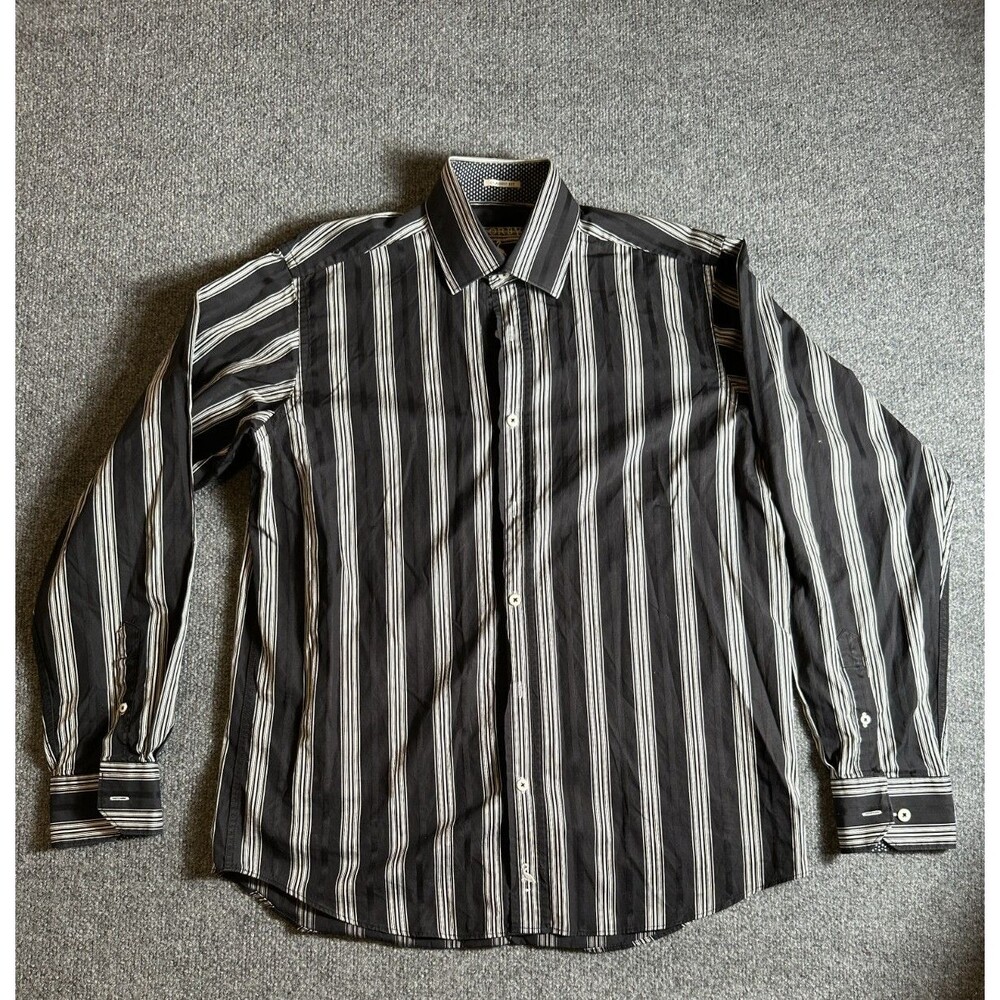 Tailorbyrd Shirt Mens XL Black Striped Button Up Lightweight Long Sleeves